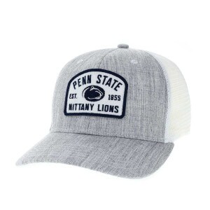 youth trucker hat gray melange with Penn State, Est. 1855, Nittany Lions, and Athletic Logo on patch